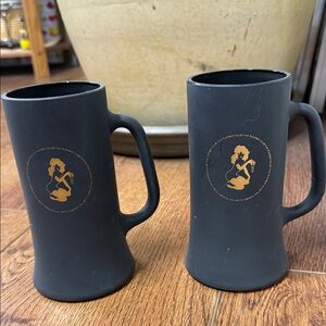 Vintage 1960's THE PLAYBOY CLUB Black Matte Finish Gold Design MUG STEIN X2